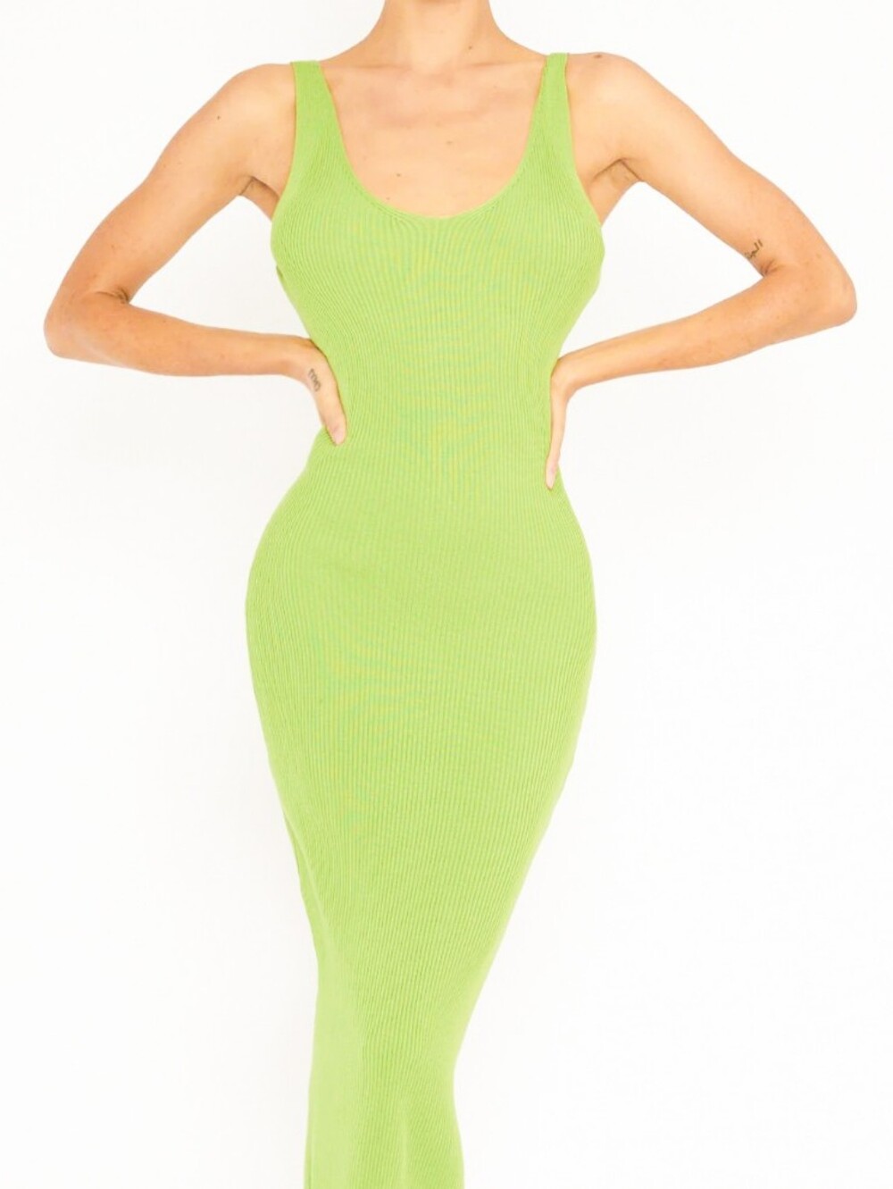 NWT Neon Green NAKED WARDROBE NW Snatched Tank Midi Dress Ribbed sleeveless XS